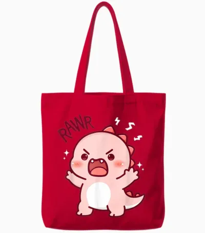 Niedlicher Dinosaurier Brüllender Kawaii Dino Rawr Lustige Mädchen Kinder Tote Bags - Red