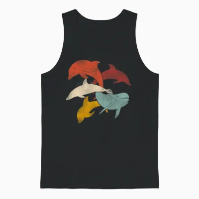 Dolphin Retro Vintage Unisex Tank Top - Black