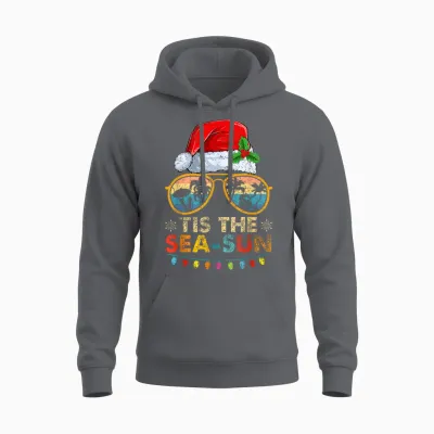 Tis the Sea Sun Santa Beach Summer Christmas in July Summer Unisex Hoodie - Charcoal