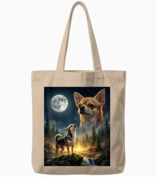 Chihuahua Howling to the Moon Funny Dog Meme Tote Bags in Natural