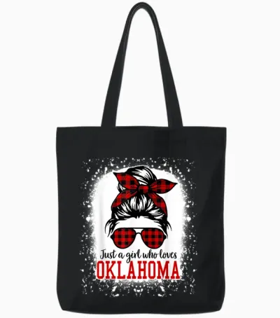 Oklahoma Women Girls Messy Bun Hair, I Love Oklahoma Tote Bags - Black