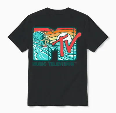 Mademark X Mtv - Mtv Catch a Wave Mtv Surfer Logo Retro Graphic Unisex T-Shirt - Black