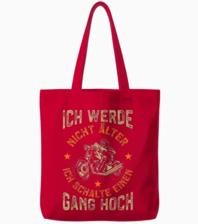 Men's Motorcycle T-Shirt Ich Werde Nicht Alter Motorcycle Rider Funny Biker T-Shirt, Black Tote Bags - Red