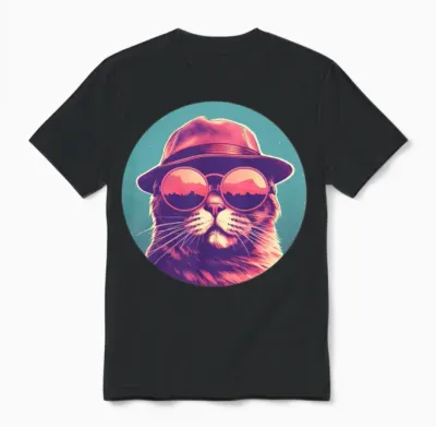 Retro Cat Lovers Style Unisex T-Shirt - Black