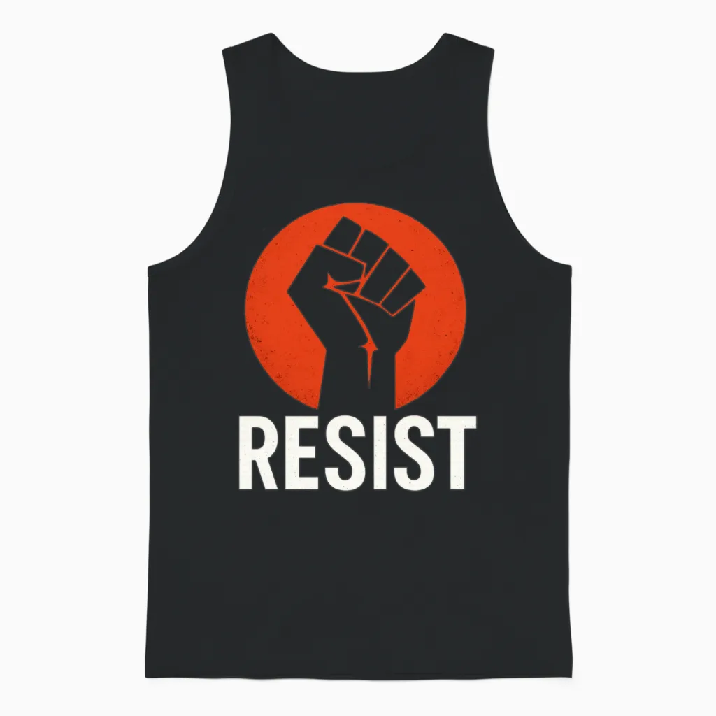 Resist - Raised Fist Street Art Protest Design Unisex Tank Top in Black