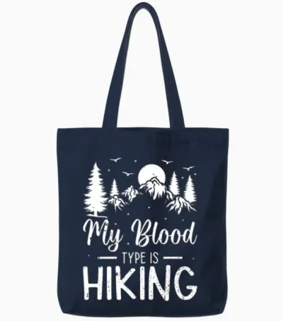 Outdoor Hiking Lover - My Blood Type Is Hiking Tote Bags - Navy