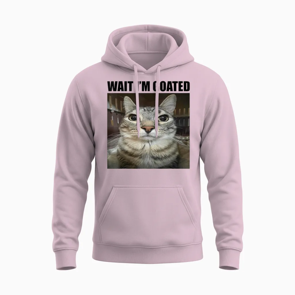 Wait I'm Goated Funny Sarcatic Cat Meme Retro Vintage Humour Unisex Hoodie in Light Pink