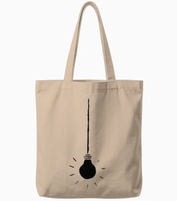 Hand Cut Linocut Hanging Light Bulb Minimalist Gra Tote Bags in Natural