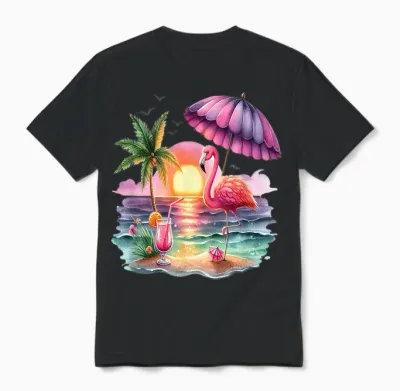 Flamingo Rosa Urlaub Tropischer Strand Sommer Frauen Badesee Unisex T-Shirt - Black