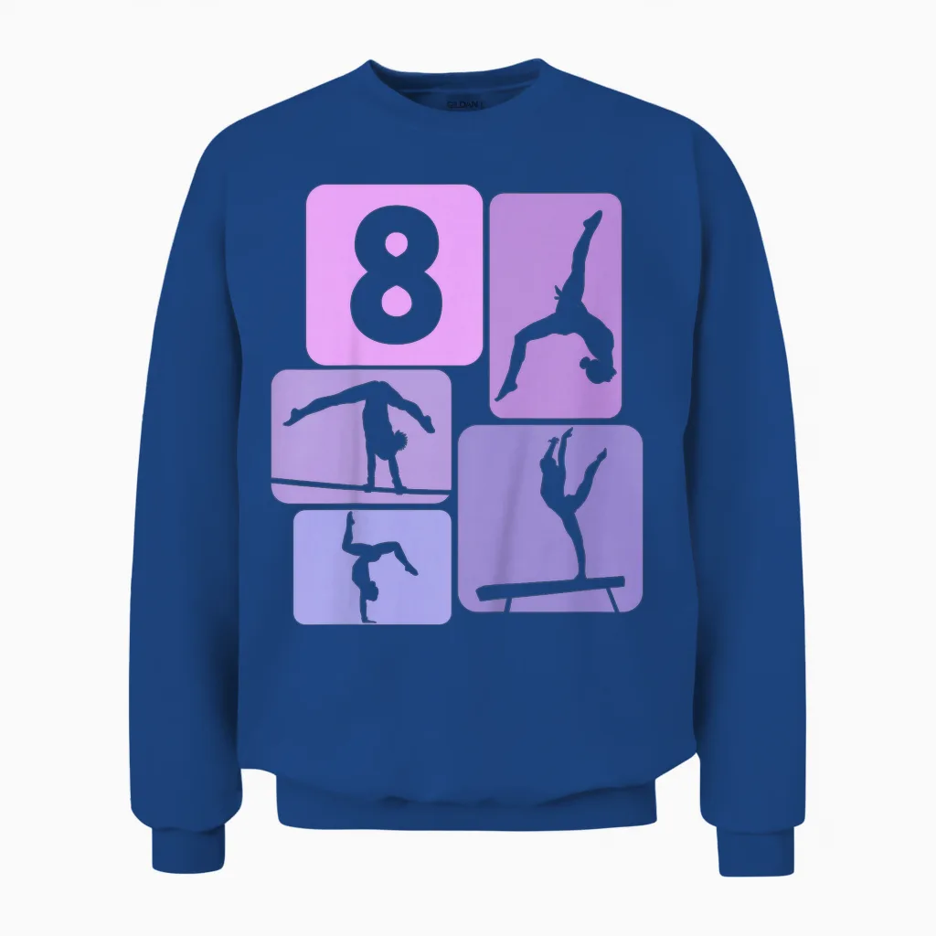 Kids 8th Birthday Girls Gymnastic Dancer 8 Years Gymnastics T-Shirt, Black Unisex Sweatshirt in Royal