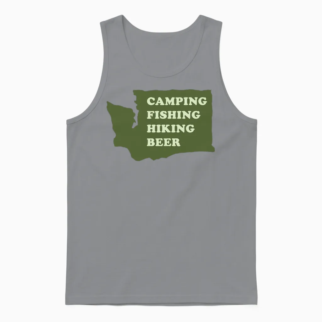 Camping Fishing Hiking Beer Unisex Tank Top in Sport Grey