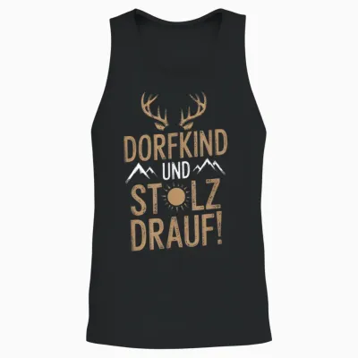 T-Shirt with German Text "dorfkind Und Stolz Drauf!" [german Language] Unisex Tank Top - Black