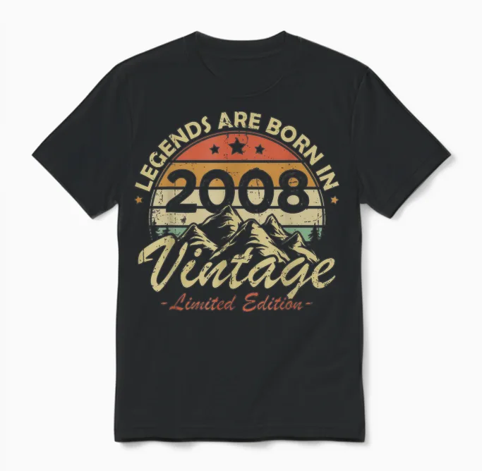 Legends Are Born in 2008 Birthday Gift 18 Years Old Unisex T-Shirt in Black