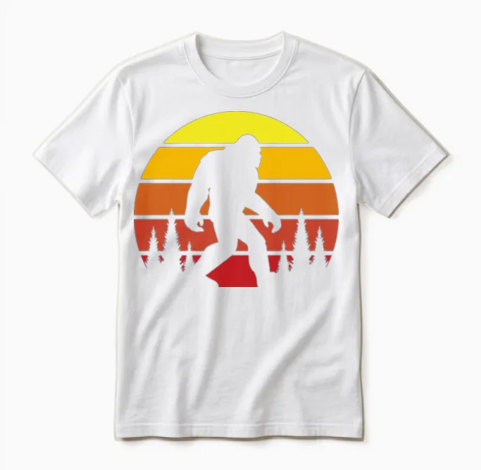 Retro Silhouette Sasquatch Bigfoot Unisex T-Shirt - White