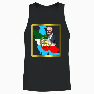 Iran's Flag with Golden Lion and Sun with King Pahlavi T-Shirt, Black Unisex Tank Top - Black