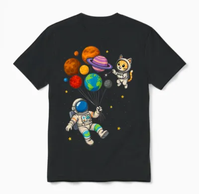 Lustiger Astronaut Hält Planeten Weltraum Katze Jungen Mädchen Kinder Unisex T-Shirt - Black