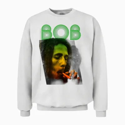 Offizielles Bob Marley Bob Smoke Reggae Vintage Retro Unisex Sweatshirt - White