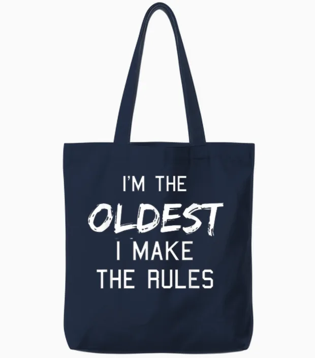 Oldest Child Shirt I Make the Rules Funny Matching Siblings Tote Bags in Navy