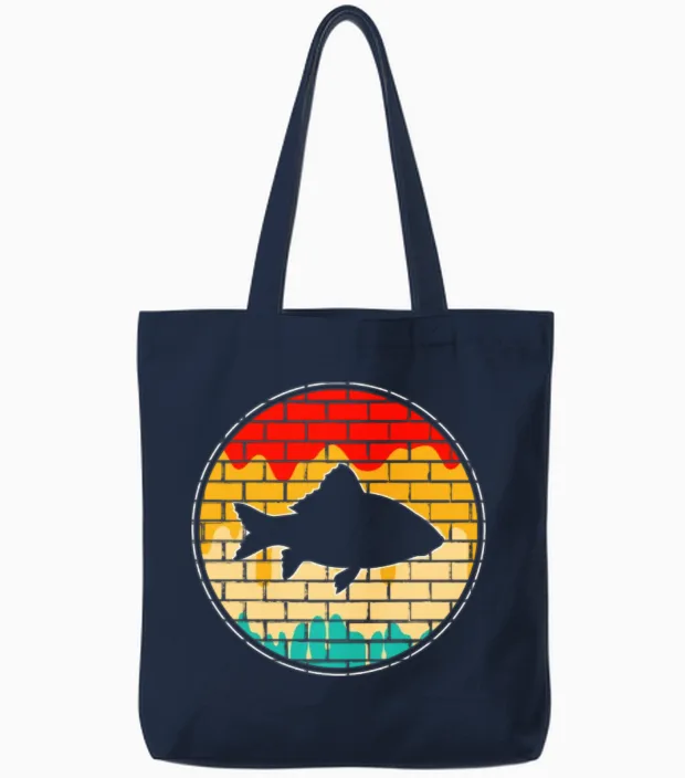 Fish Retro Tote Bags in Navy