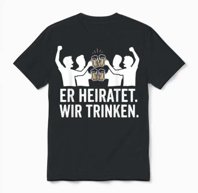 Er Heiratet Wir Trinken Lustiges Jga Junggesellenabschied Unisex T-Shirt in Black