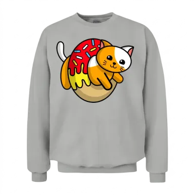 Funny Cat in a Donut Unisex Sweatshirt - Ash
