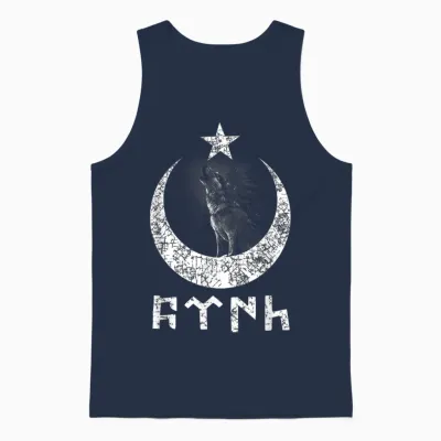 Türk Göktürk Writing Hilal & Yildiz & Bozkurt Design T-Shirt, Black, S Unisex Tank Top - Navy