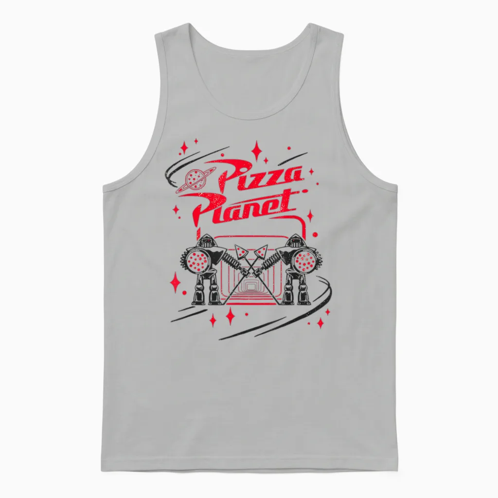 Disney Pixar Toy Story Pizza Planet Cool Guards Retro Logo T-Shirt, White, S Unisex Tank Top in Ash