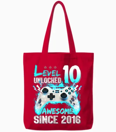 Niveau 10 Débloqué 10e Anniversaire 10 Ans Garçon Vidéo Gamer Tote Bags - Red