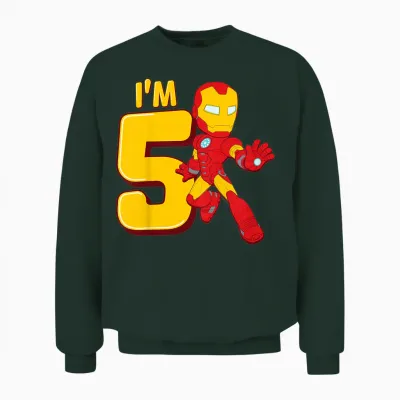 Children's Marvel Iron Man Cute Iron Man 5th Birthday I'm 5 T-Shirt, Black Unisex Sweatshirt - Forest