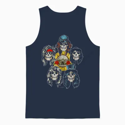 Guns 'n' Roses Faded Skull Vintage Band Heads Grunge T-Shirt, Black, S Unisex Tank Top - Navy