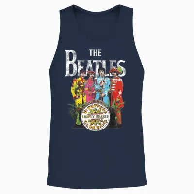 The Beatles Music Band Sgt Pepper by Rock Off Unisex Tank Top - Navy