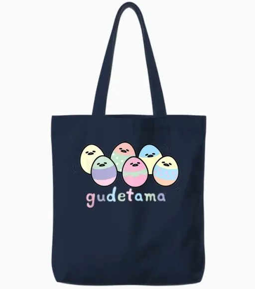 Gudetama Decorated Easter Egg Tote Bags in Navy