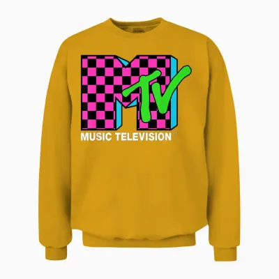 Classic Mtv Logo Pink and Blue Check Unisex Sweatshirt - Gold