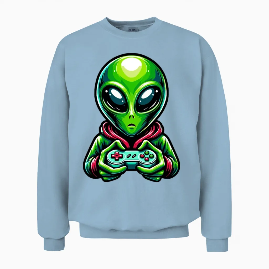 Alien Retro Gamer Gaming Unisex Sweatshirt - Light Blue