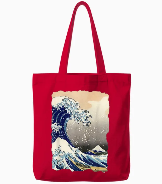 La Grande Vague off Kanagawa Hokusai Art Célèbre Peinture Tote Bags in Red