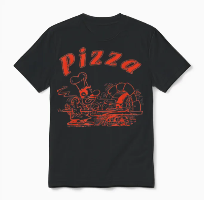 Pizza Box Cardboard Design Italian Retro Logo T-Shirt, White Unisex T-Shirt in Black
