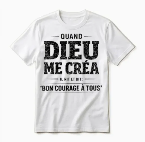Quand Dieu Me Créa Il Dit Bon Courage Humour Phrase Drôle Unisex T-Shirt in White