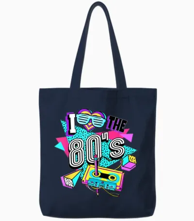80s I Love the 80s T-Shirt, Black Tote Bags - Navy