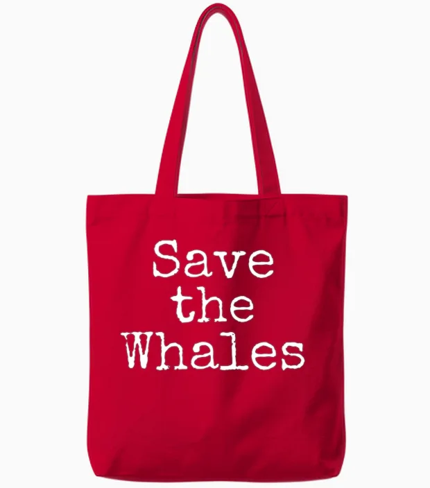 Save the Whales Ocean Conservation Tote Bags in Red
