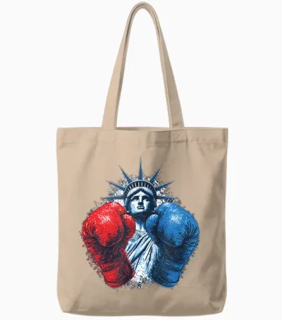 Usa Colors with Boxing Gloves and Statue of Liberty Costume Tote Bags - Natural