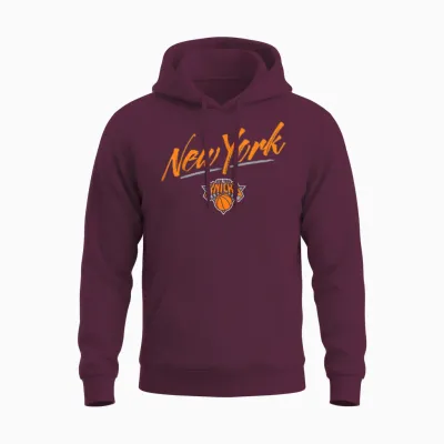 Nba - New York Knicks Markerskript Unisex Hoodie - Maroon