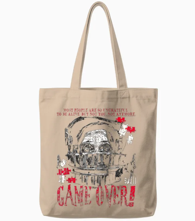 Saw Game Over Head Trap Horror Movie Tote Bags in Natural
