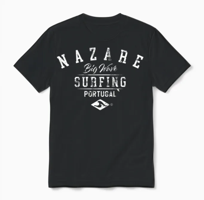 Nazare Big Wave Surfing Portugal Used Look Unisex T-Shirt in Black