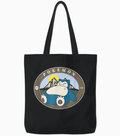 Pokémon 143 Snorlax Sleepy Outdoor Adventures Park Badge Tote Bags - Black