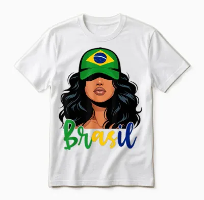 Brasileira Girl Brazil Flag Proud of Brazil Unisex T-Shirt - White