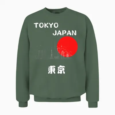 Tokyo Japan Minimalist Japanese Font Kanji Design Unisex Sweatshirt - Military Green
