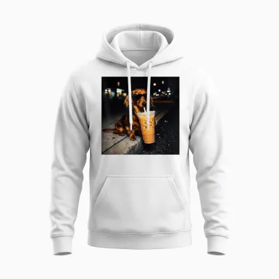 Funny Dachshund Drinking Iced Coffee Cute Dog Meme Humor Unisex Hoodie - White