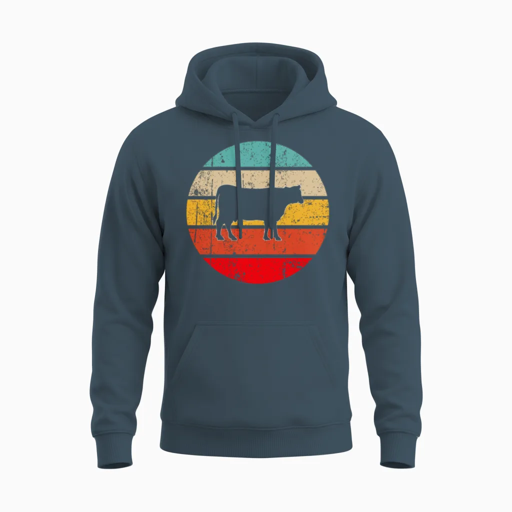 Cow Retro Farm & Country Unisex Hoodie in Dark Heather
