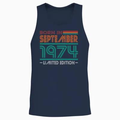 50th Birthday Vintage September 1974 Born in 1974 Unisex Tank Top - Navy