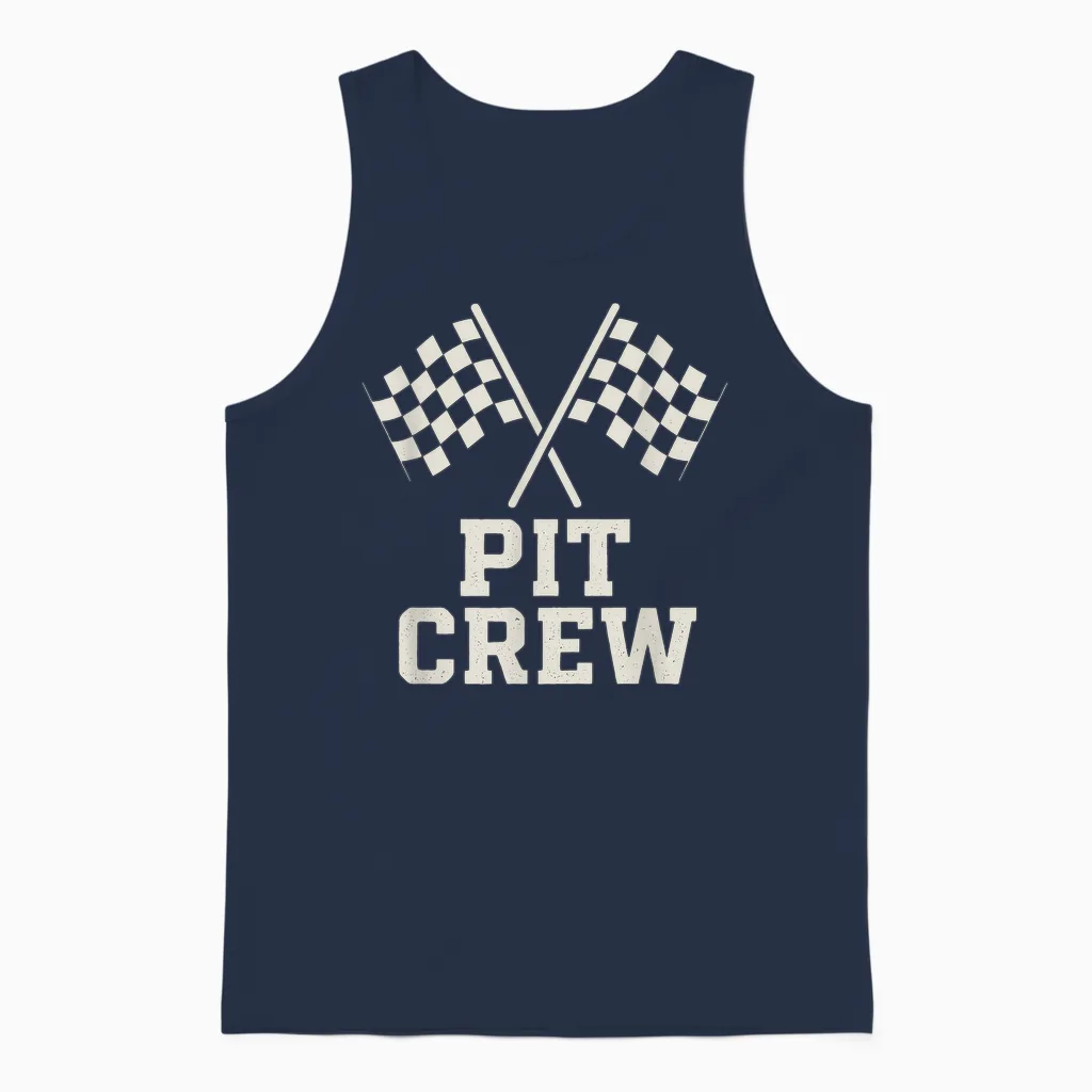 Pit Crew Flags Checkerboard Cross Retro Racing Auto Unisex Tank Top in Navy
